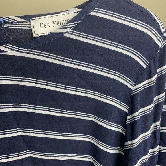 Ces femme navy white stripe blouse top small A1 - Picture 7 of 7